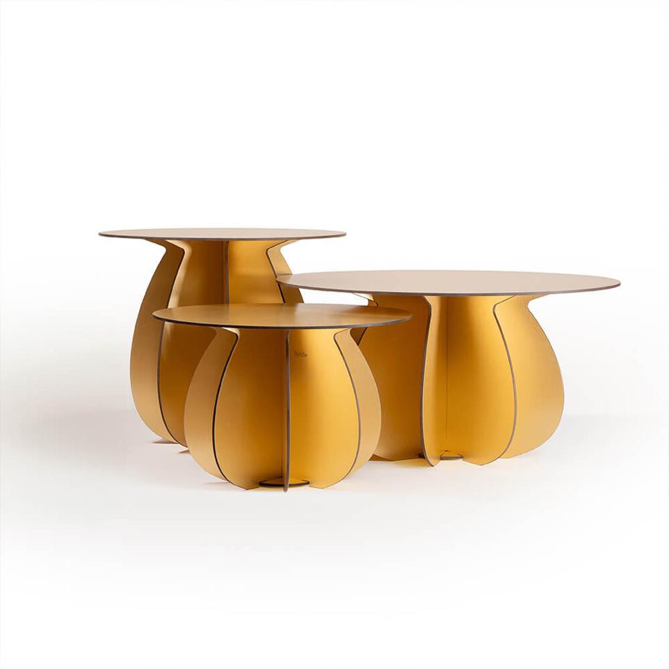 tables basses de salon dorées de la marque Ibride collection Gardenia 