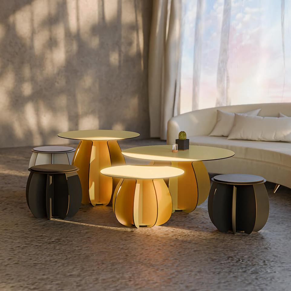 ensemble de tables basses gold pour salon marque Ibride collection Gardenia