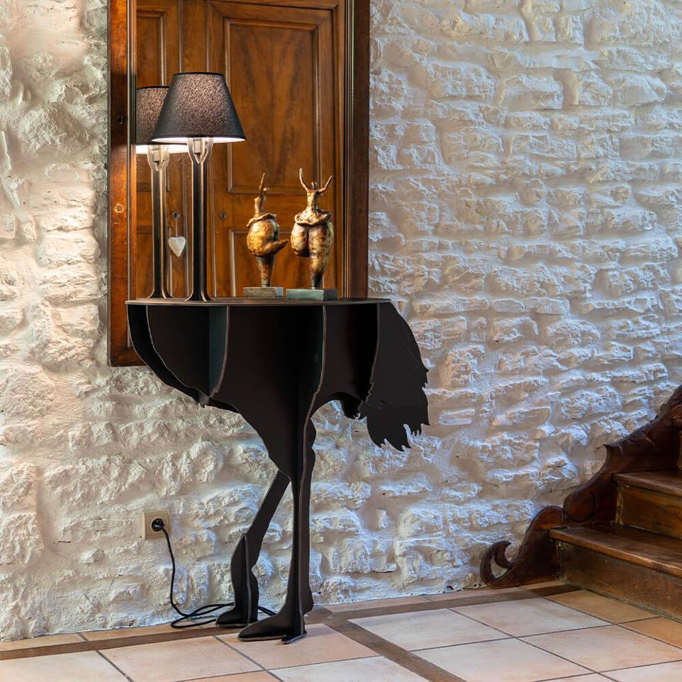 Console murale originale avec lampe en forme d'autruche, marque Ibride Design